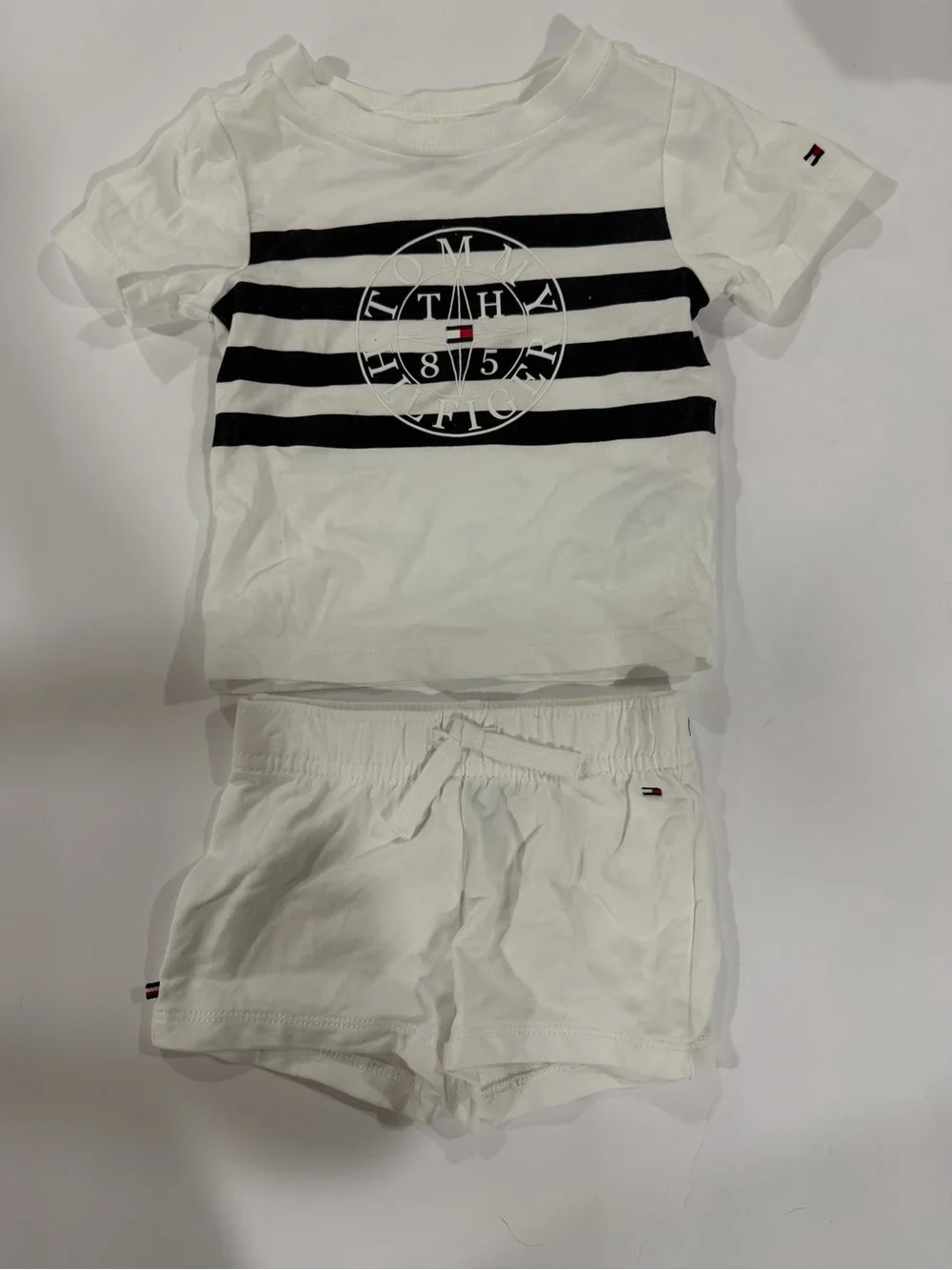 Tommy Hilfiger Kids White & Black Striped Tee and Shorts Set